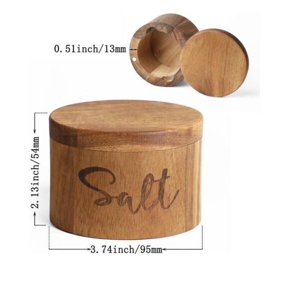 Acacia Wood Salt or Spice Box with Swivel Cover Perfect for Keeping Table Salt - Picture 3 of 5